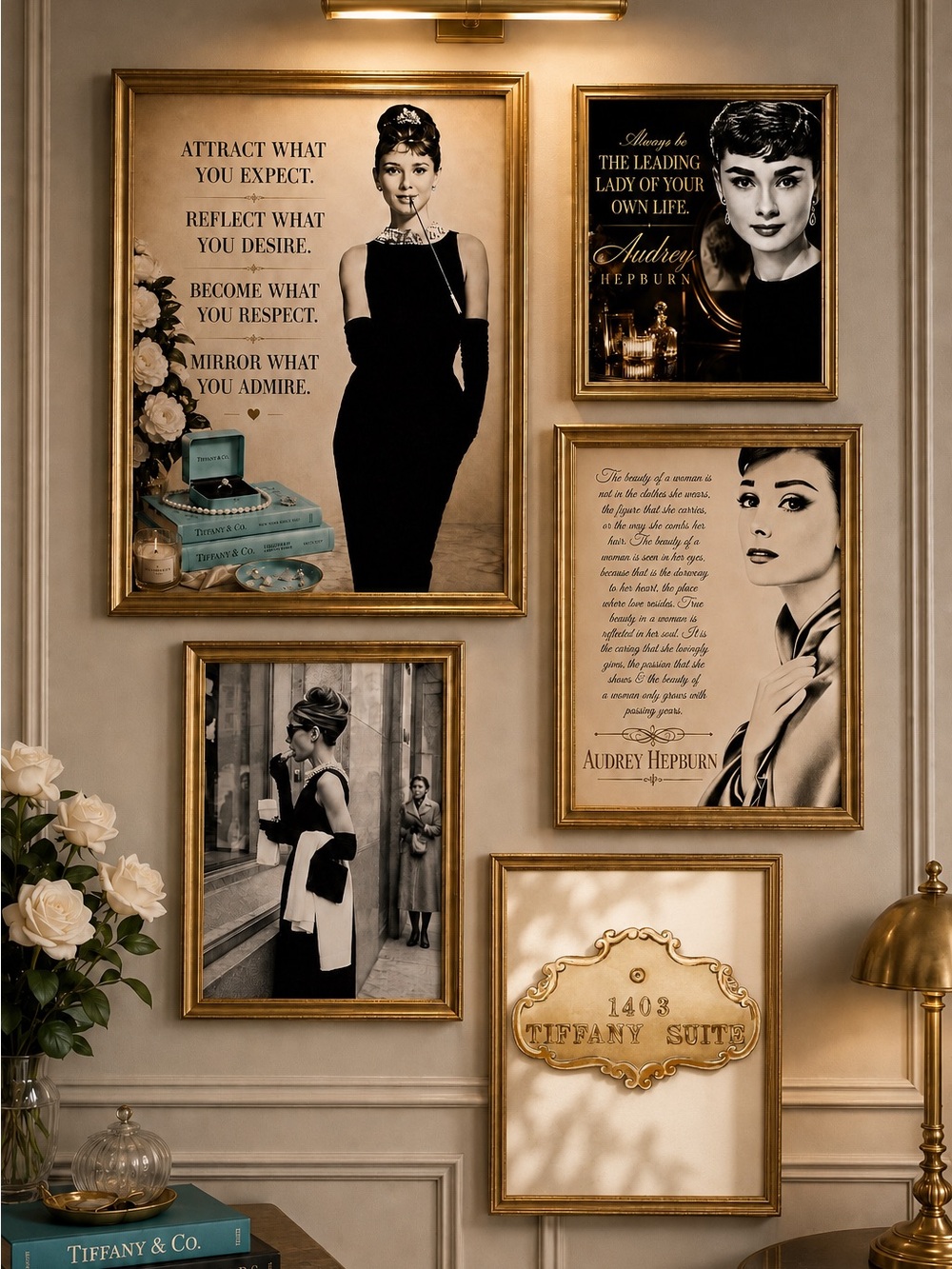 Audrey Hepburn Inspire Pick 3 Quote Prints Breakfast at Tiffany Glam Wall Art